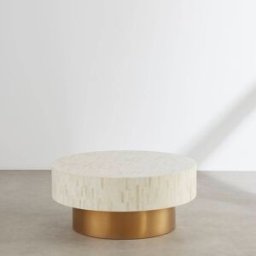 Maisons du Monde Mesa de centro redonda con marquetería de hueso y patas doradas