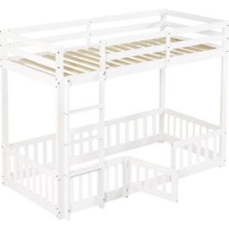 ComfortXL Cama alta de pino con puerta zona de juego blanca 90x200 cm