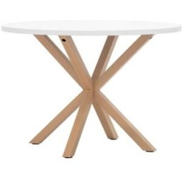 Klast Home Mesa de comedor efecto madera y metal blanco 110x75 cm