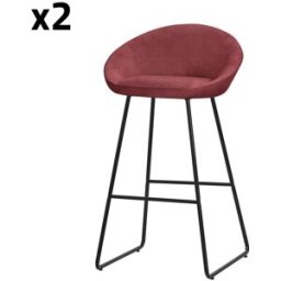ML-Design Set de 2 Taburetes de bar rojos 75 cm funda tela y estructura metálica