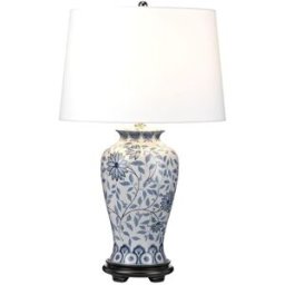 ELSTEAD LIGHTING Lámpara de mesa clásica en cerámica blanca y azul con diseño floral