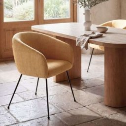 Maisons du Monde Sillón de comedor en tejido tramado ocre y acero negro