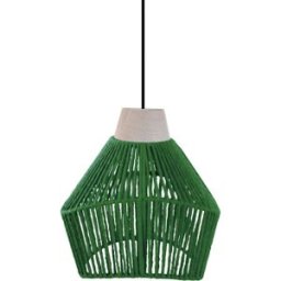 Tosel Lámpara de suspensión metal y madera natural pantalla hilo verde