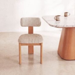 Maisons du Monde Silla de 3 patas en fresno macizo y tejido beige moteado