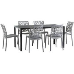 Fuori Conjunto mesa rectangular antracita y 6 sillas de resina gris oscuro