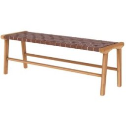 Maison Pavane Banco de 120 cm en cuero tejido marrón y madera de teca