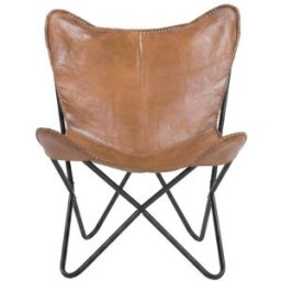 Maison Pavane Sillón mariposa de cuero de búfalo marrón