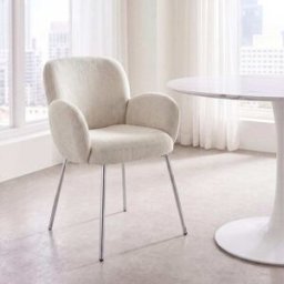 Maisons du Monde Sillón de comedor en tejido beige y patas de acero cromado