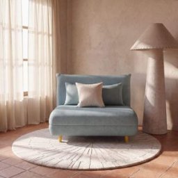 Maisons du Monde Sillón cama individual de tela verde agua