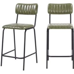 Maison Pavane Lote de 2 sillas isla central 65 cm, cuero de búfalo verde