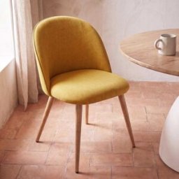 Maisons du Monde Silla de tela reciclada ocre y patas de acero efecto roble