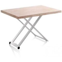 duehome Mesa de centro elevable con patas metálicas 120x49-76 cm blanco roble