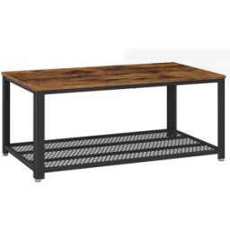 VASAGLE Mesa de centro con estante de rejilla de metal color negro