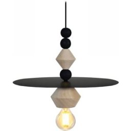 Tosel Lámpara de suspensión madera natural y negro pantalla metal negro