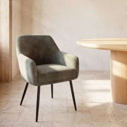 Maisons du Monde Sillón de comedor de tela verde caqui con patas de acero negro