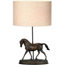 ELSTEAD LIGHTING Lámpara de mesa clásica con estatua de caballo y pantalla cilíndrica