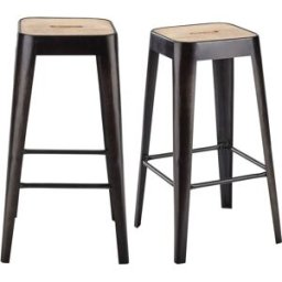 Maisons du Monde Set de 2 taburetes de bar de mango macizo y acero 79 cm
