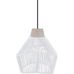 Tosel Lámpara de suspensión metal y madera natural pantalla hilo blanco