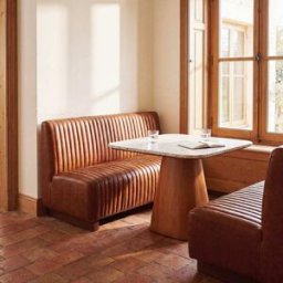 Maisons du Monde Banco profesional de 3 plazas de cuero marrón, 183 cm
