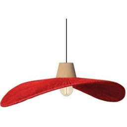 Tosel Lámpara de suspensión metal y madera natural pantalla hilo rojo