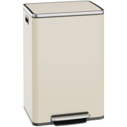 SONGMICS Cubo de basura de 50 L con tapa y asas de acero de color crema