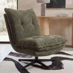 Maisons du Monde Sillón giratorio de pana verde caqui y acero negro