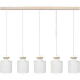 Tosel Lámpara de techo de barra de madera natural pantalla blanco