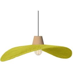 Tosel Lámpara de suspensión metal y madera natural pantalla hilo amarillo