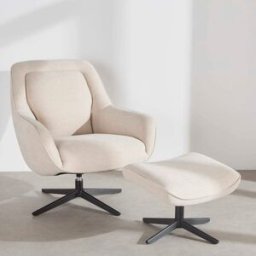 Maisons du Monde Conjunto de sillón giratorio y reposapiés de tela beige