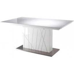 Pondecor Mesa de comedor extensible blanco alto brillo. 160-220×90×76H