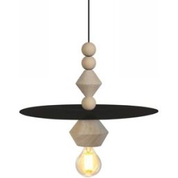 Tosel Lámpara de suspensión madera natural pantalla metal negro