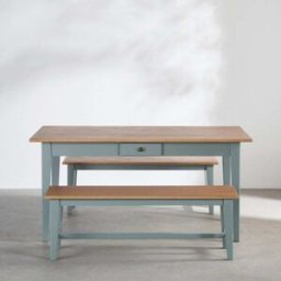 Maisons du Monde Conjunto de mesa de comedor y 2 bancos de pino macizo