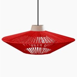 Tosel Lámpara de suspensión bicono metal y madera natural pantalla hilo rojo