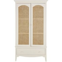 Maisons du Monde Armario de 2 puertas con rejilla de ratán y 1 cajón blanco roto 104 cm