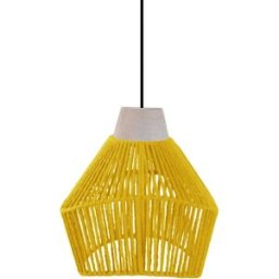 Tosel Lámpara de suspensión metal y madera natural pantalla hilo amarillo