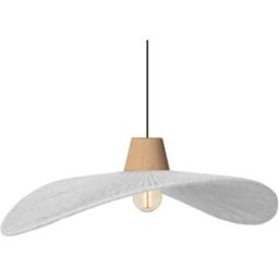 Tosel Lámpara de suspensión metal y madera natural pantalla hilo blanco