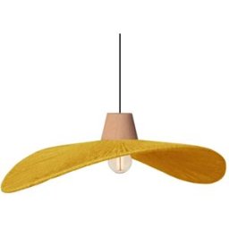 Tosel Lámpara de suspensión metal y madera natural pantalla hilo amarillo