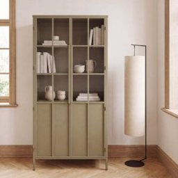 Maisons du Monde Alacena de 2 puertas de cristal templado y acero verde salvia, 90 cm