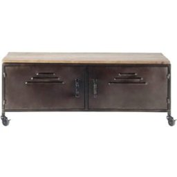 Maisons du Monde Mueble de TV con ruedas de abeto macizo y acero, 115 cm