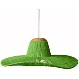 Tosel Lámpara de suspensión metal y madera natural pantalla hilo verde