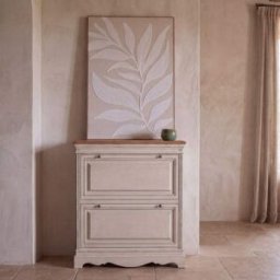 Maisons du Monde Zapatero de pino macizo color crema y tablero chapado en roble