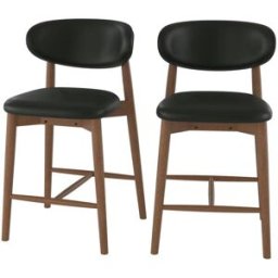Maison Pavane Lote de 2 sillas para isla central 64,5 cm en cuero sintético negro