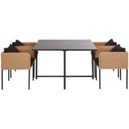 Maisons du Monde Conjunto de exterior de mesa y 4 sillones encajables en resina y aluminio