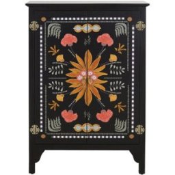 Maisons du Monde Armario bajo de 2 puertas de madera negra con motivos