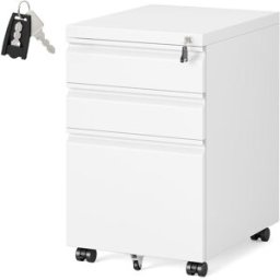 SONGMICS Archivador móvil con 3 cajones y ruedas de color blanco mate