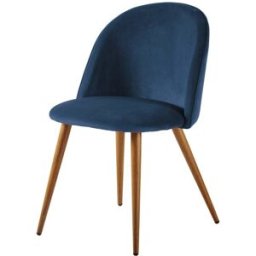 Maisons du Monde Silla de terciopelo azul noche y patas de acero efecto roble