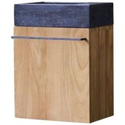 Tikamoon Mueble lavamanos en teca maciza y cemento negro