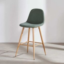 Maisons du Monde Taburete alto de tela reciclada verde oscuro y acero roble