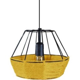 Tosel Lámpara de suspensión bihexaedro metal negro pantalla amarillo oscuro