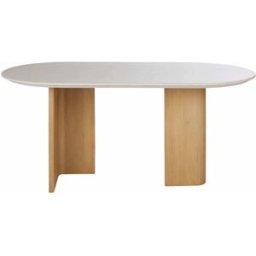 Maisons du Monde Mesa de comedor redonda efecto mármol travertino